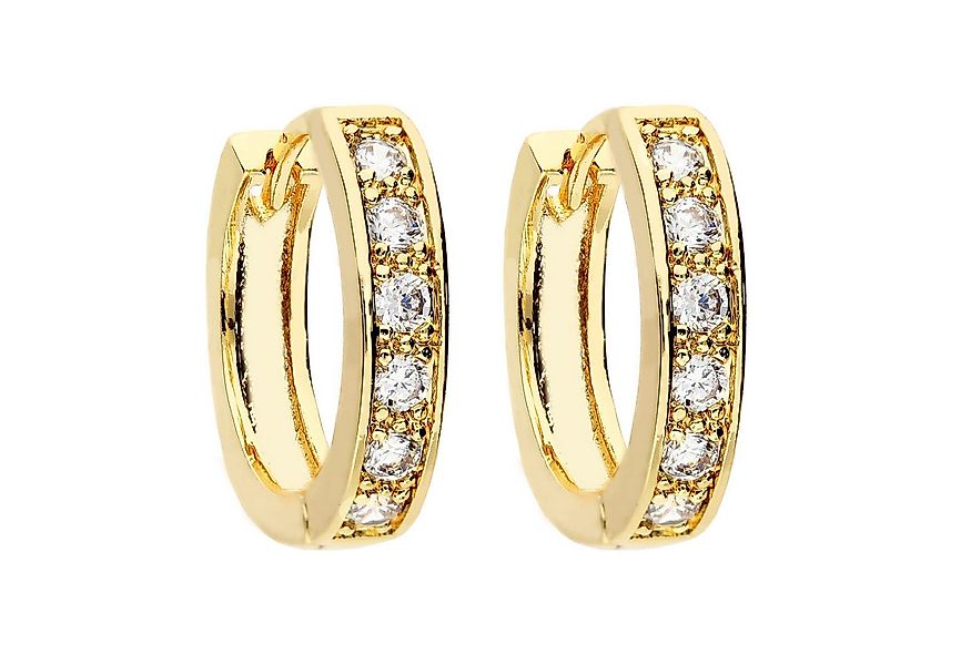 LÖB Paar Creolen 18K Gold vergoldet Ohrringe Zirkonia Glitzer Steine Creole günstig online kaufen