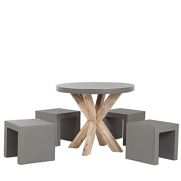 Beliani Gartentisch Set OLBIA/TARANTO Rund Grau Heller Holzfarbton 90x90x76 günstig online kaufen