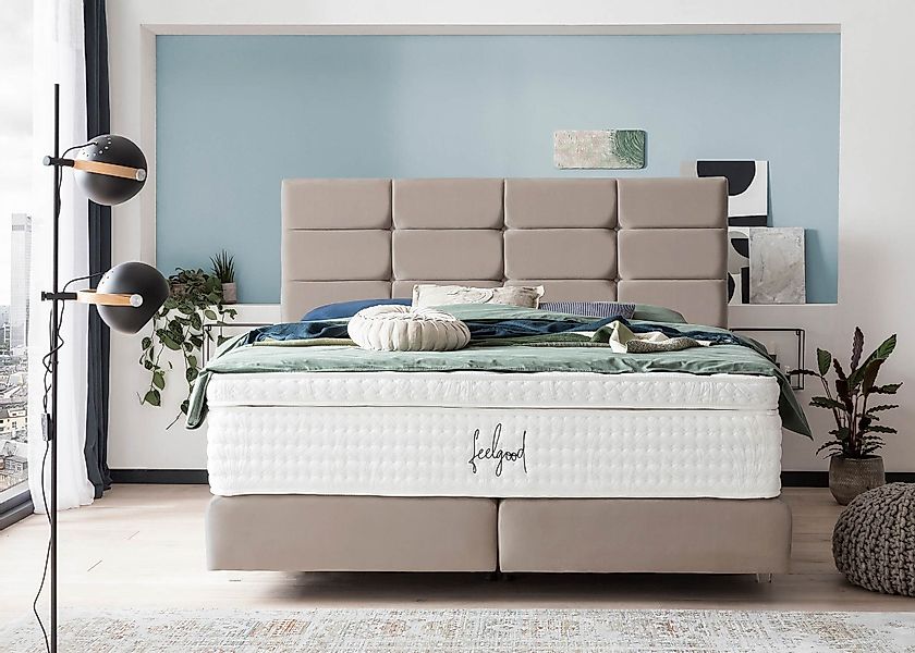 BettCo Boxspringbett Kansas (in Taupe Velours, günstig online kaufen