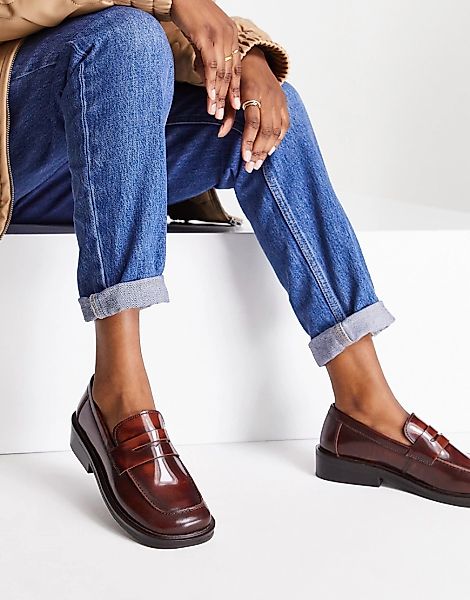 ASOS DESIGN – Monthly – Loafer aus braunem Leder günstig online kaufen