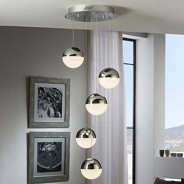 LED-Hängeleuchte Sphere, 5-flammig, chrom günstig online kaufen