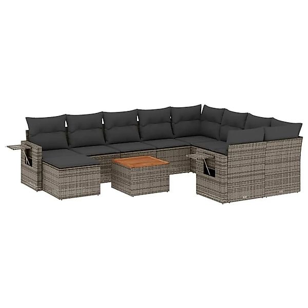 vidaXL 11-Tlg Garten-Sofagarnitur mit Kissen Grau Poly Rattan 3224856 günstig online kaufen