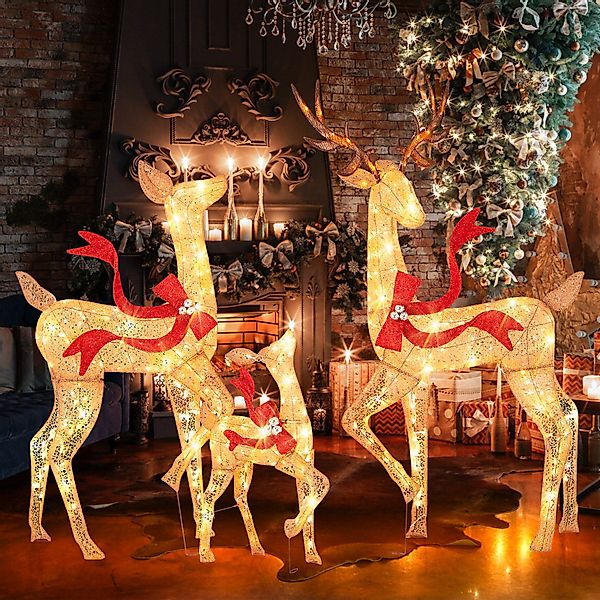 COSTWAY Weihnachtsfigur, 3tlg. LED Rentier mit günstig online kaufen