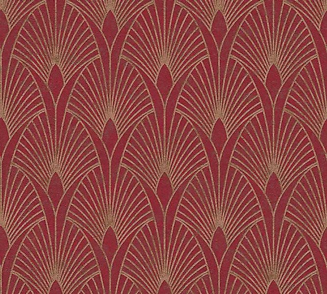 Vliestapete New Walls Art Deco Muster Glänzend Leicht Strukturiert Rot Gold günstig online kaufen