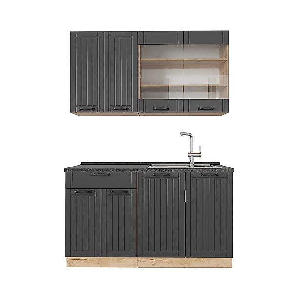 Vicco Küchenzeile Fame-Line, Dunkelgrau/Goldkraft Eiche, 140 günstig online kaufen