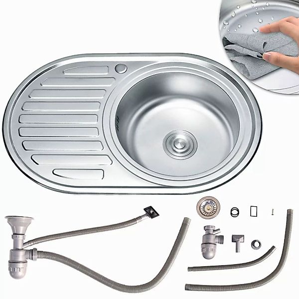 Feel2Home Edelstahlspüle 77cm Edelstahlspüle Rundbecken Einbauspüle günstig online kaufen