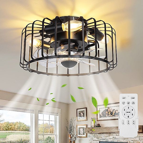 MUPOO Deckenleuchte Käfiglampe 32cm Schwarzer Deckenventilator günstig online kaufen