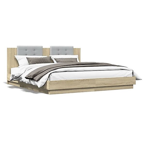 vidaXL Bettgestell, Bettrahmen mit Kopfteil Sonoma-Eiche 200x200 cm Holzwer günstig online kaufen