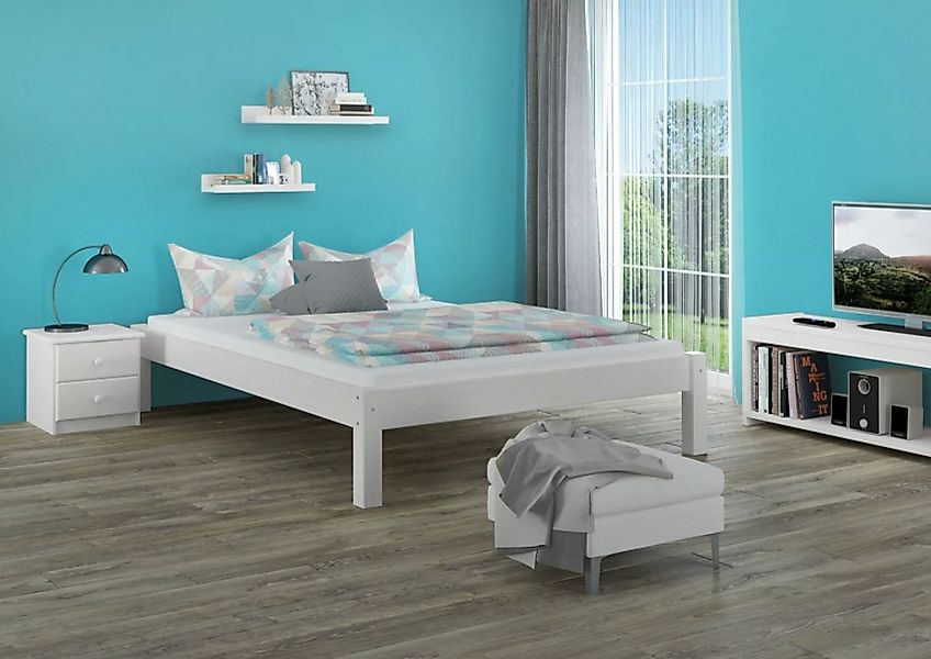 ERST-HOLZ Bett Bettgestell Kiefer massiv Holz in weiß 120x200, Kieferwaschw günstig online kaufen