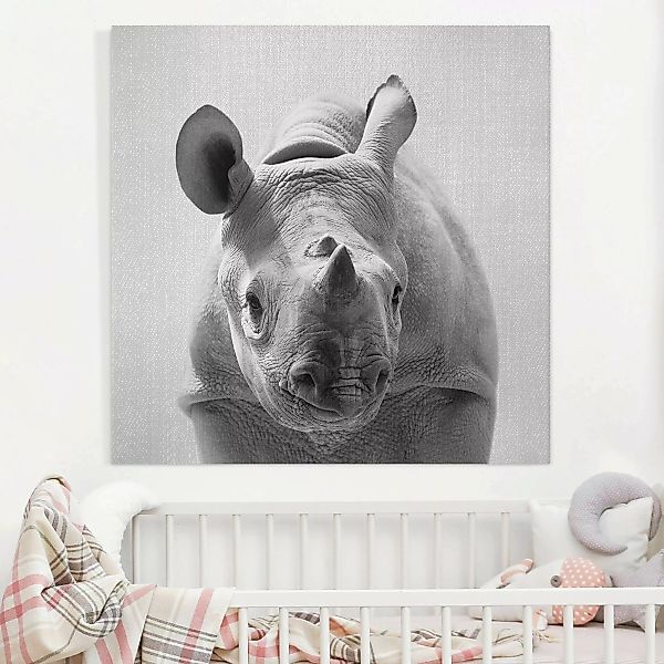 Leinwandbild Baby Nashorn Nina Schwarz Weiß günstig online kaufen