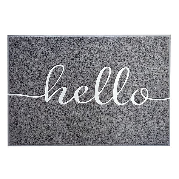 KARAT Spaghettimatte Fußmatte aus Vinyl mit Aufdruck Grau Hello 40 x 60 cm günstig online kaufen