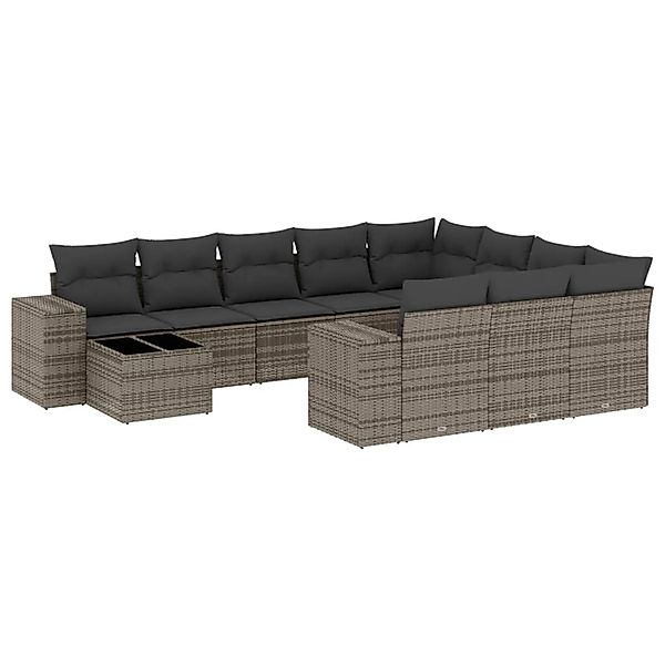 vidaXL 11-Tlg Garten-Sofagarnitur mit Kissen Grau Poly Rattan 3223129 günstig online kaufen