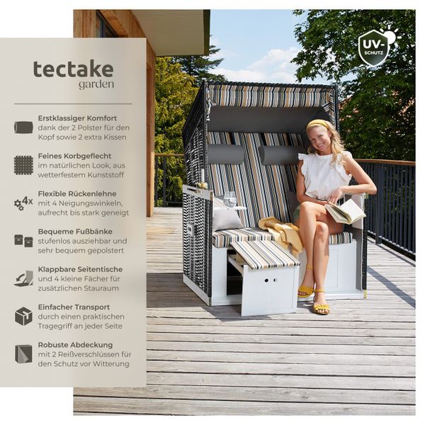tectake Strandkorb 2-Sitzer mit Polster, verstellbar, günstig online kaufen