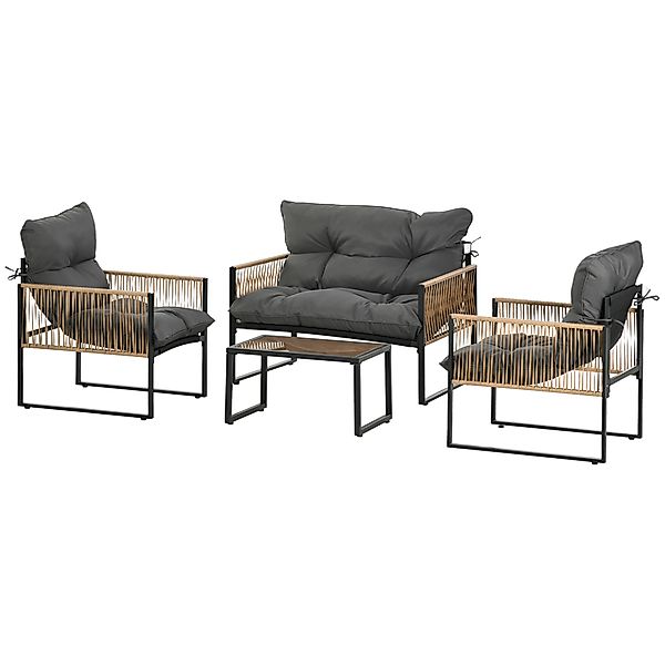 Outsunny 4 tlg Rattan Gartenmöbel Set mit Kissen, Gartensitzgruppe, 1 Couch günstig online kaufen