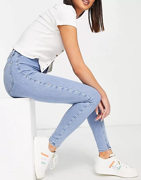 Topshop – Joni – Ausgeblichene Jeans aus einem recycelten Baumwollmix-Blau günstig online kaufen