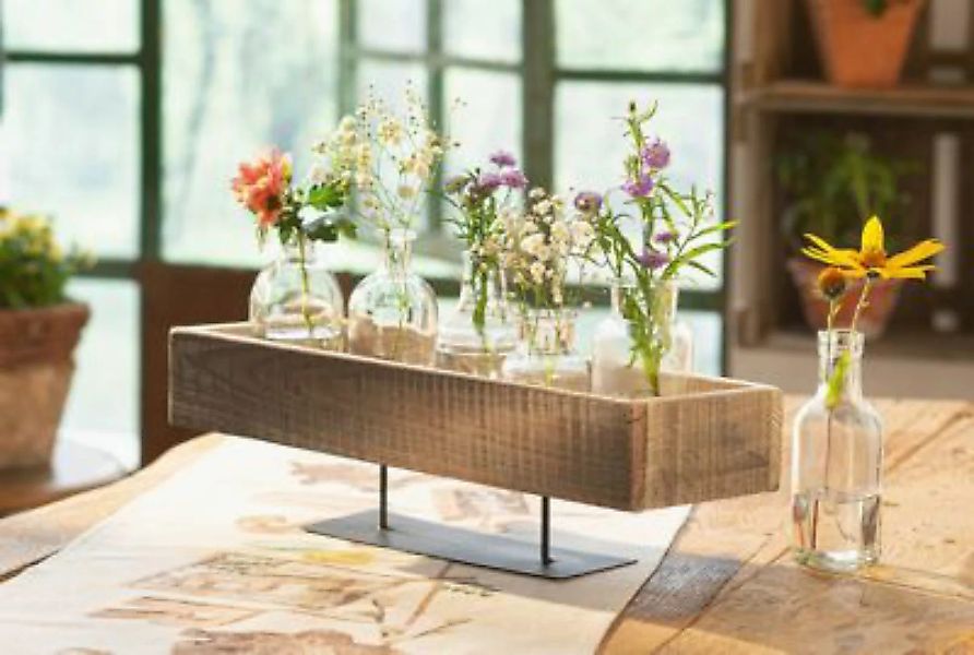 HOME Living "Bundle Vase-Deko Set ""Holzbrett & Vase"" 7tlg. Vasen" bunt günstig online kaufen