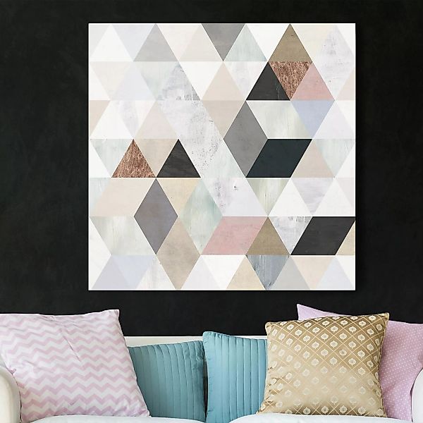 Leinwandbild Muster - Quadrat Aquarell-Mosaik mit Dreiecken I günstig online kaufen