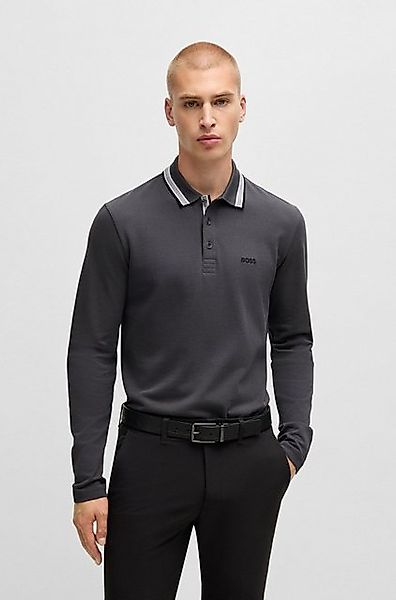 BOSS GREEN Langarm-Poloshirt Plisy mit Streifen am Kragen günstig online kaufen