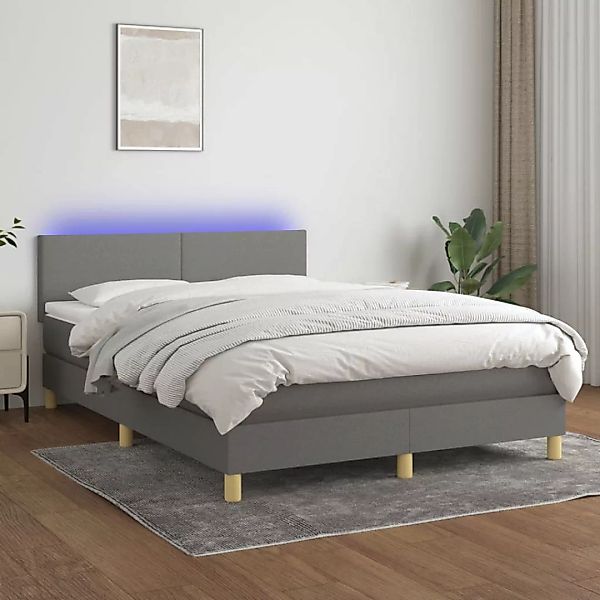 Vidaxl Boxspringbett Mit Matratze & Led Dunkelgrau 140x200 Cm Stoff günstig online kaufen