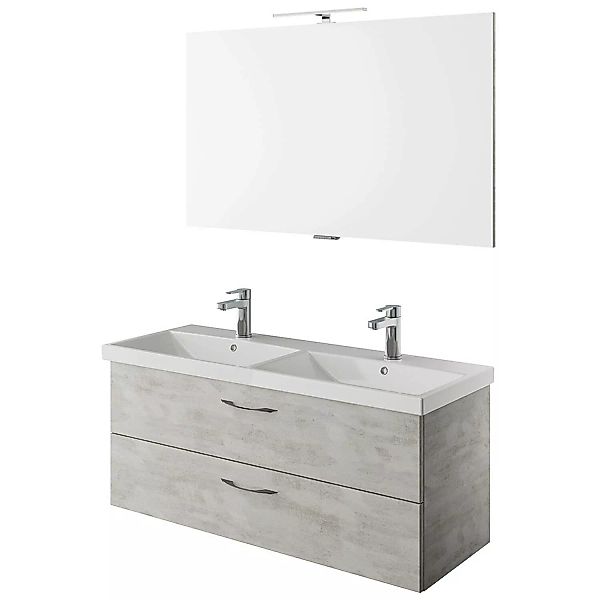 Badezimmer Set mit Doppelwaschbecken und Spiegel in Oxid Hellgrau VILLATORO günstig online kaufen