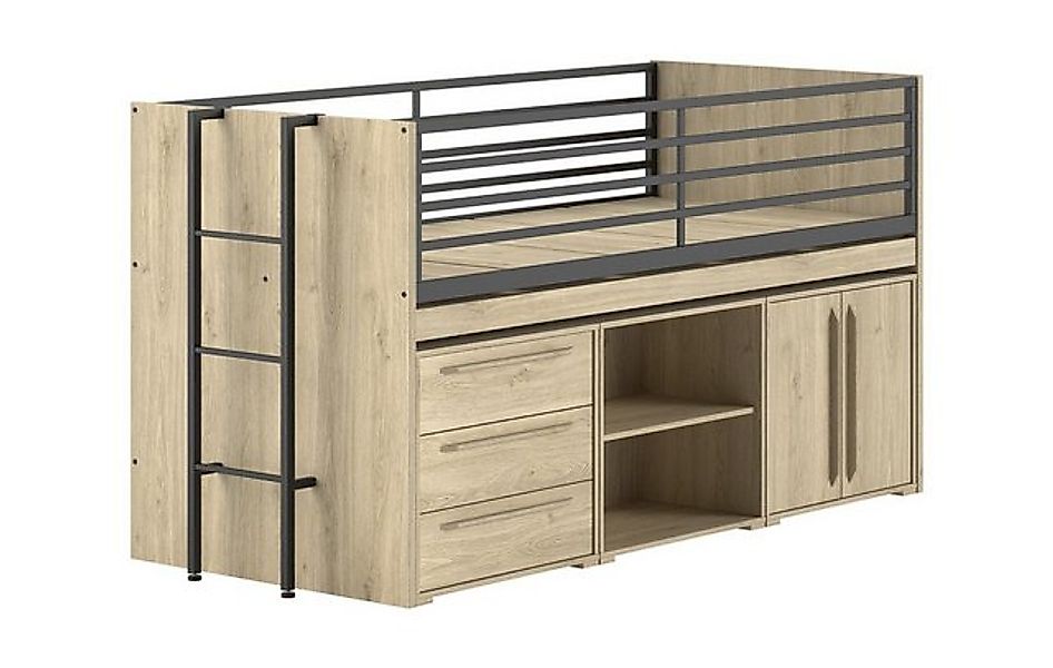 Natur24 Kinderbett Sam Halbhohes Bett mit Schreibtisch Regal Kommoden 98 x günstig online kaufen