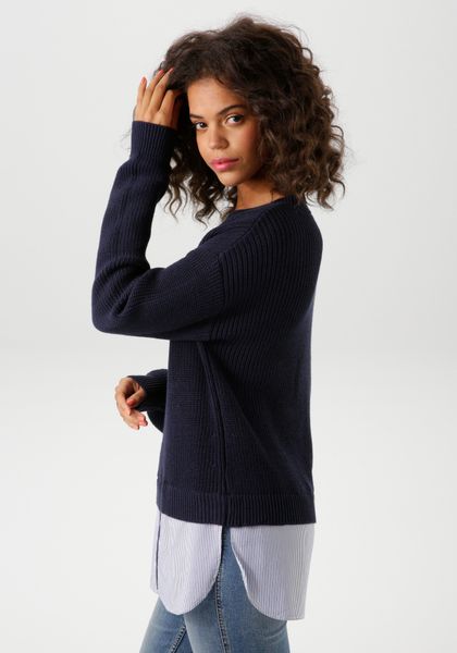 Aniston CASUAL Strickpullover mit gestreiftem Bluseneinsatz günstig online kaufen