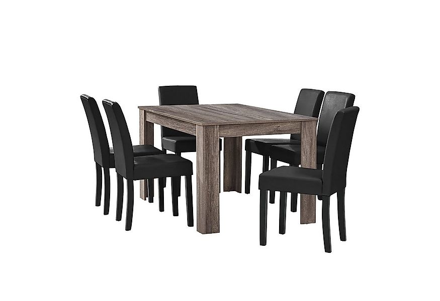 en.casa Essgruppe, (7-tlg., Esstisch mit 6 Stühlen), »Forssa« 140x90cm Küch günstig online kaufen