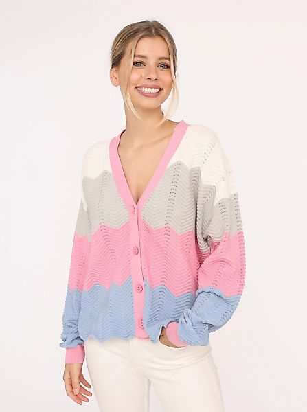 Zwillingsherz Strickjacke "Block Wellen" Langarm, V-Ausschnitt, günstig online kaufen