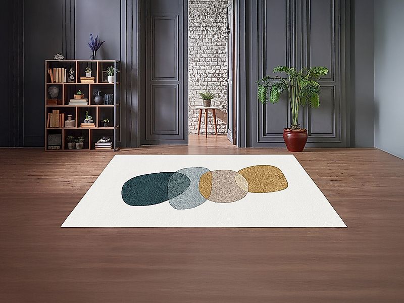Teppich mit abstraktem Muster - 160 x 230 cm - Weiß, Blau, Gelb - MONTELARA günstig online kaufen