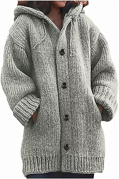 RUZU UG Wintermantel Jacke Damen Loose Knit Midi Kapuzenpullover mit Tasche günstig online kaufen