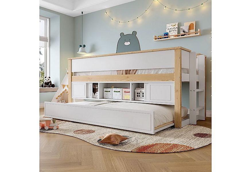 Flieks Kinderbett, Halbhohes Bett 90x200cm mit Ausziehbett 90x190cm und meh günstig online kaufen