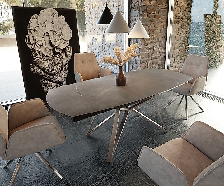 DELIFE Esstisch Carlow, Braun Keramik 130/200x95x76cm günstig online kaufen