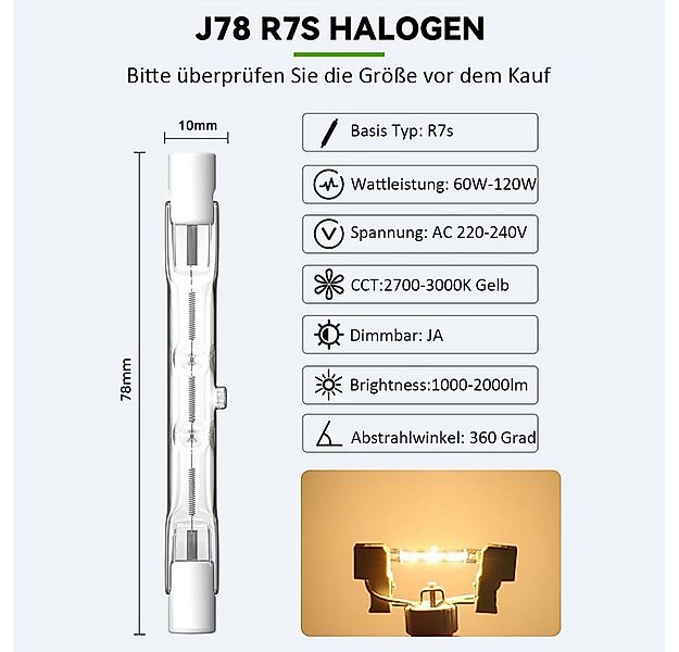 QUBEBU Flutlichtstrahler 1-8x R7s Lampe Tube Ersetzen Lampe J78 J118 78/118 günstig online kaufen