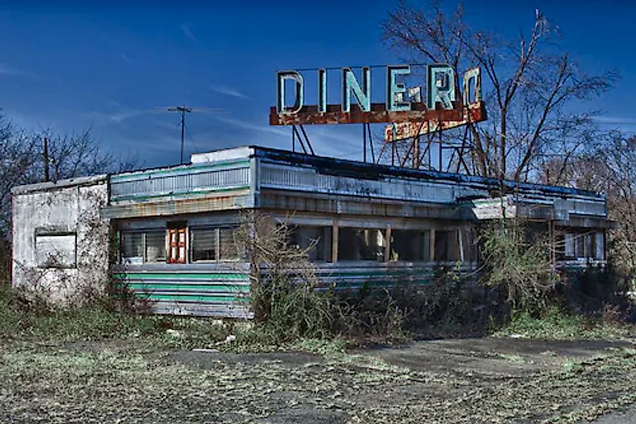 Papermoon Fototapete »VINTAGE DINER-ROUTE 66 VERLASSENER ORT RETRO AMERIKA« günstig online kaufen
