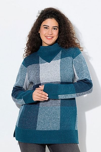 Ulla Popken Strickpullover Pullover Karomuster Stehkragen Langarm günstig online kaufen