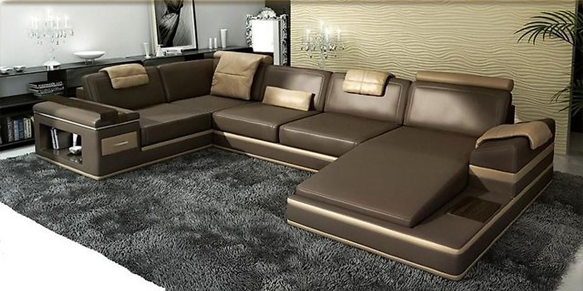 JVmoebel Ecksofa Ecksofa Sofa USB + LED Wohnlandschaft U Form Polster Couch günstig online kaufen