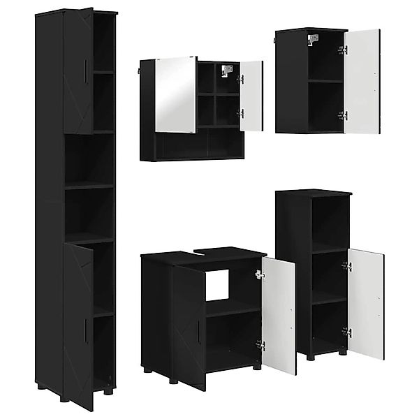 vidaXL Badezimmermöbel-Set 5-Tlg Schwarz Holzwerkstoff & Metall 3392984 günstig online kaufen