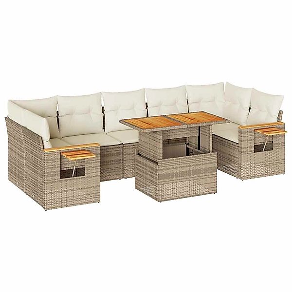 vidaXL 8-Tlg Garten-Sofagarnitur mit Kissen Beige Poly Rattan Akazie 332757 günstig online kaufen