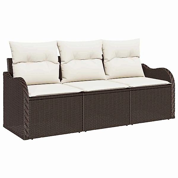 vidaXL Garten-Sofa-Set mit Kissen 3-Tlg Braun Poly Rattan 3345558 günstig online kaufen