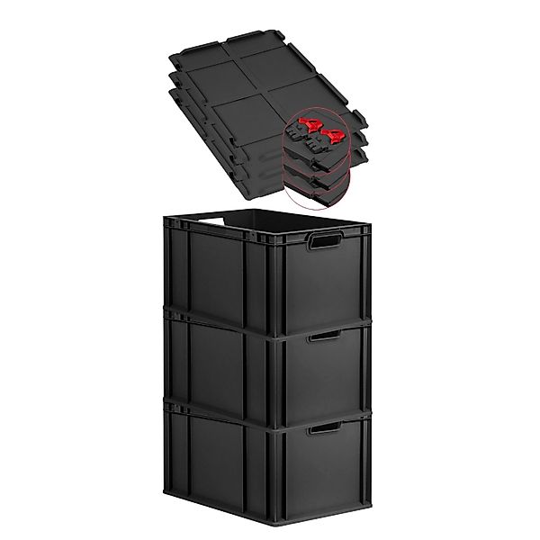 PROREGAL SuperSparSet 3x Eurobox Nextgen Grip Mit Scharnierdeckel Und Roten günstig online kaufen