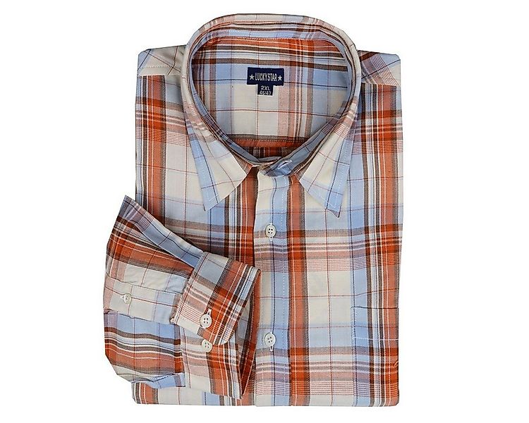 Lucky Star Langarmhemd Übergöße angerautes Langarmhemd Karo orange-hellblau günstig online kaufen