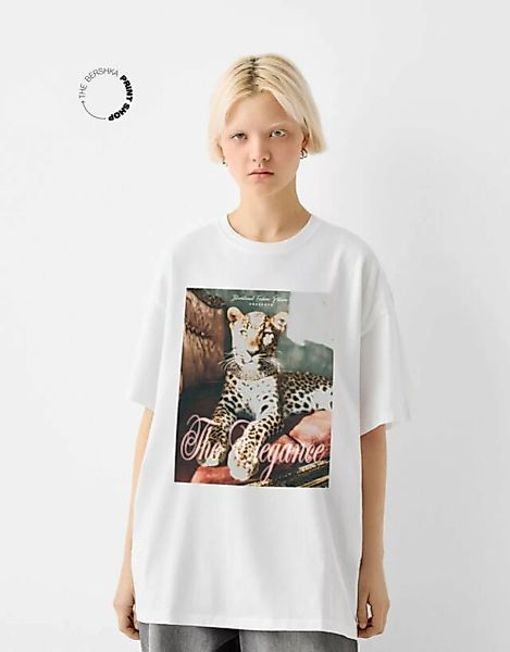 Bershka Oversize-T-Shirt Mit Print Damen Xl Weiss günstig online kaufen