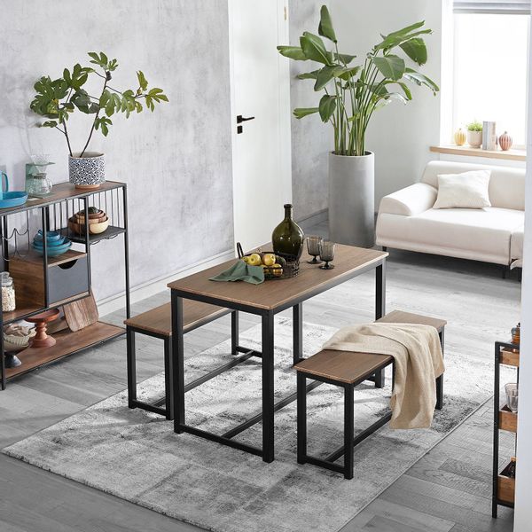 SoBuy 3-teilig Essgruppe Esstisch mit 2 Sitzbänke Sitzgruppe OGT25-N günstig online kaufen