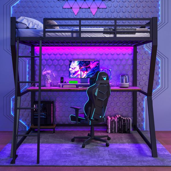 STILVORA Hochbett mit Schreibtisch,140×200 Jugendbett Bettgestell günstig online kaufen