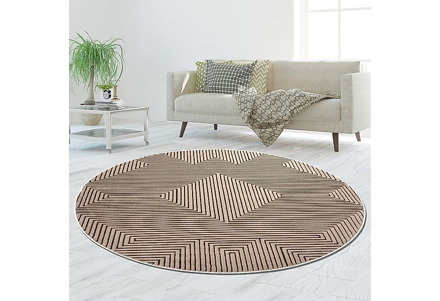 TeppichHome24 Teppich Kurzflorteppich Beige geometrisches Muster Glanzoptik günstig online kaufen