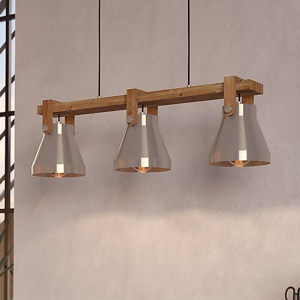 Hängelampe Cawton, Länge 76 cm, stahl/braun, 3-flg., Stahl günstig online kaufen