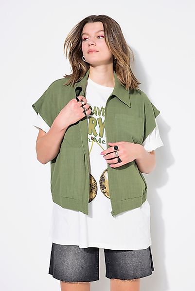 Studio Untold Steppweste Leinenmix-Weste oversized Zipper günstig online kaufen