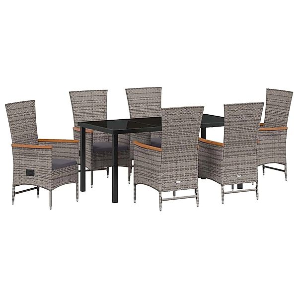 vidaXL Garten Essgruppe mit Kissen 7-Tlg Grau Poly Rattan 3379440 günstig online kaufen