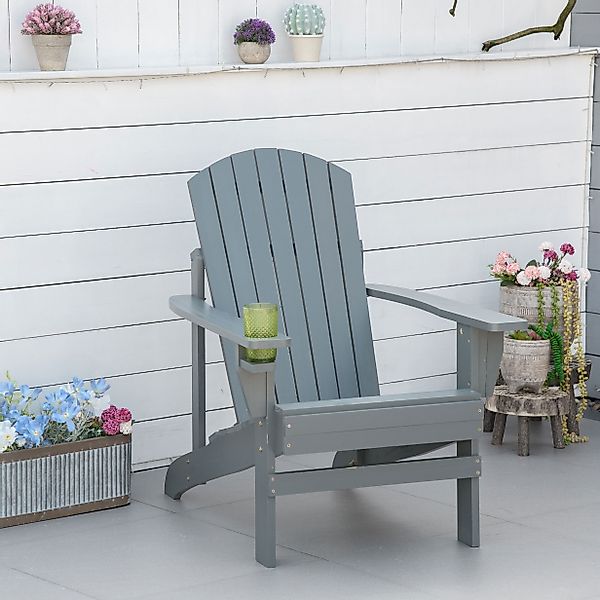 Outsunny Gartenstuhl Adirondack-Gartenstuhl mit Becherhalter (Terrassenstuh günstig online kaufen