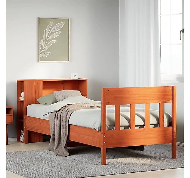 vidaXL Bett, Massivholzbett mit Regal ohne Matratze Wachsbraun 90x190 cm günstig online kaufen